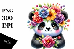 Cartoon-Style Panda with Flower Crown | Clipart Product Image 3