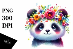 Cartoon-Style Panda with Flower Crown | Clipart Product Image 1