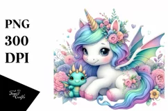 Baby Unicorn with Dragon, PNG Product Image 1
