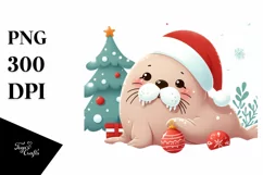 Cute Winter Baby Walrus PNG Product Image 1