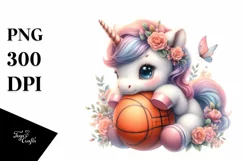 Pastel Unicorn Basketball with Flowers | Sublimation | Product Image 3