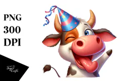Cartoon Cow with Party Hat PNG Product Image 1