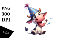 Cartoony Cow with Party Hat PNG Product Image 1