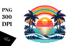 Retro Tropical Rainbow Sunset Design, PNG Product Image 1