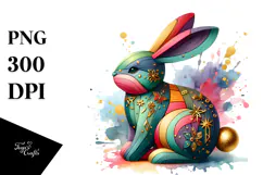 Colorful Bunny Wood PNG Product Image 1
