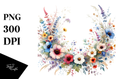 Washed Floral Frame,Small Wild Flowers | Sublimation,Clipart Product Image 1