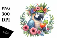 Watercolor Young Parrot Flowers Clipart Product Image 3