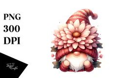 Cute Gnome with Chrysanthemum PNG Product Image 1