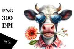 Crazy Cow with Sunglasses, Colorful PNG Product Image 1