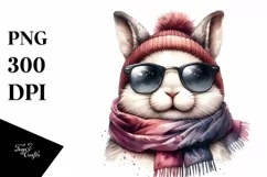 Funny Bunny Scarf Watercolor Clipart Product Image 3
