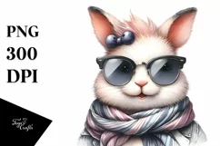 Funny Bunny Scarf Watercolor Clipart Product Image 3