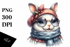 Funny Bunny Scarf Watercolor Clipart Product Image 3