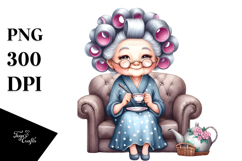 Old Lady Sitting Sofa,Watercolor Tea Cup | Product Image 1