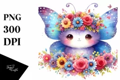 Cartoon-Style Butterfly with Flower Crown | Clipart Product Image 1