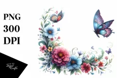 Butterfly Floral Frame in Watercolor | Clipart Product Image 4
