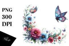 Butterfly Floral Frame in Watercolor | Clipart Product Image 1