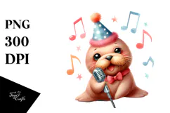 Energetic Baby Walrus with Singer Look, High-Res PNG Product Image 1