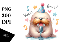 cute Baby Walrus with Party Hat, PNG Product Image 1