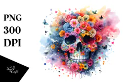 Colorful Skull Painting Sublimation PNG Product Image 1