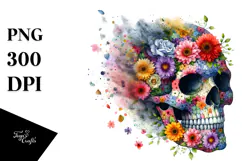 Colorful Skull with Spring Flowers and Cloud of Dust, Product Image 1