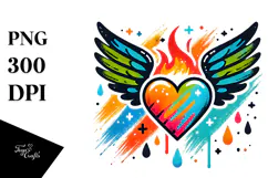 Colorful Simple Heart with Wings PNG Product Image 1