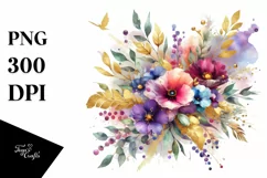 Sublimation Colorful Bouquet Gold Foil Violet Product Image 3