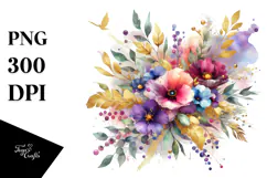 Sublimation Colorful Bouquet Gold Foil Violet Product Image 1