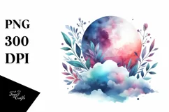 Wimsical Moon Foliage Clouds Watercolor Clipart Product Image 1