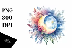 Wimsical Moon Foliage Clouds Watercolor Clipart Product Image 3