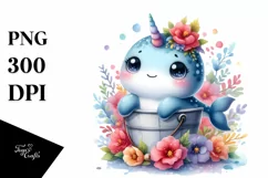 Colorful Smiling Baby Narwhal | Clipart Product Image 1