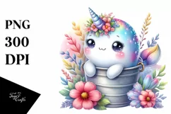 Colorful Smiling Baby Narwhal | Clipart Product Image 1