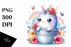 Colorful Smiling Baby Narwhal | Clipart Product Image 1
