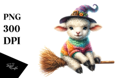 Colorful Baby Lamb on Witch Broom, Splash Sweet Pea | Product Image 1