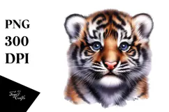 Digital Watercolor with Baby Tiger PNG Product Image 1