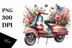 Vintage Scooter Flowers | Summer Clipart Product Image 1
