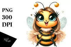 Funny Cute Bee Smiling Diva Look Watercolor Clipart Product Image 1