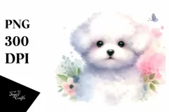 Cute Pastel Bichon Frise Watercolor Clipart Product Image 1