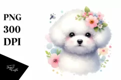 Cute Pastel Bichon Frise Watercolor Clipart Product Image 1