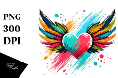 Colorful Simple Heart with Wings PNG Product Image 1