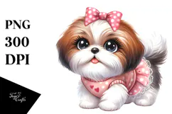 Watercolor Cute Shih Tzu PNG Product Image 1