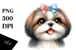 Watercolor Cute Shih Tzu PNG Product Image 1