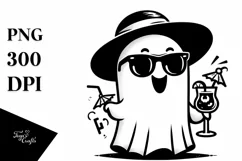 Retro Halloween Cute Ghost with Sunglasses PNG Product Image 1