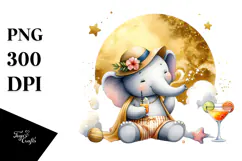 Cute Elephant with Beachwear PNG Product Image 1