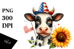 Colorful Cow Portrait, Party Hat | Sublimation | Clipart Product Image 1