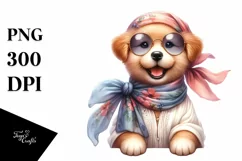 Funny Cute Puppy Smiling Silk Scarf Sunglasses Clipart Product Image 1