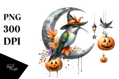 Hummingbird for Halloween on Half Moon, PNG Product Image 1
