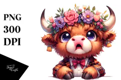 Highland Cow with Flower Crown PNG Product Image 1