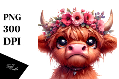 Highland Cow with Flower Crown PNG Product Image 1