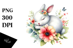 Colorful Baby Bunny Sleeping Flower | Sublimation | Clipart Product Image 1