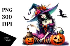 Vibrant Halloween Witch with Pumpkin | Clipart Product Image 1